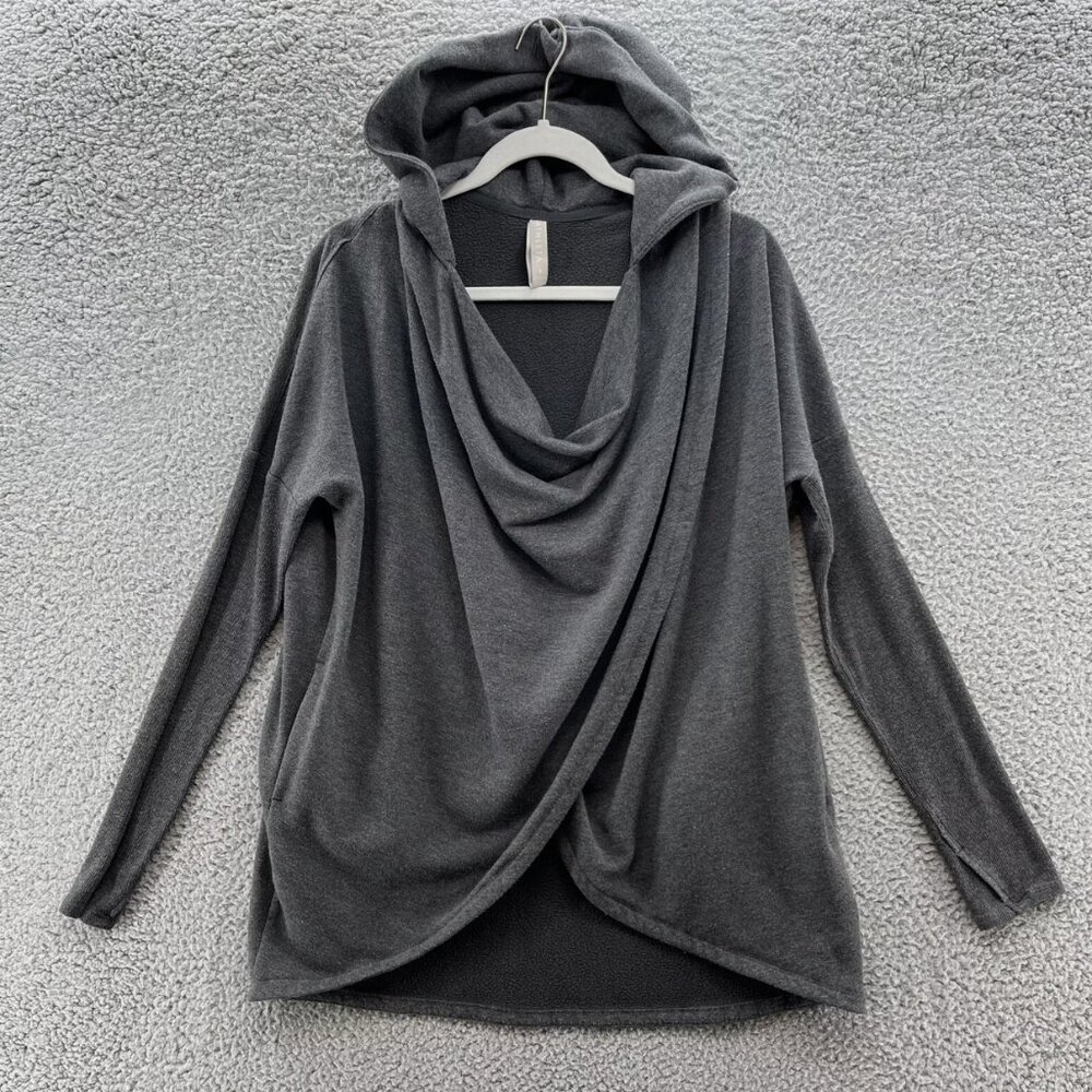 Athleta Hoodie Women Small Gray Purana Criss Cross Fleece Lined Sweat XS